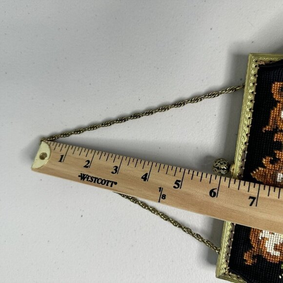 Vintage Handbag Tapestry Needlepoint Evening Framed Black Floral Gold Chain - Picture 16 of 16